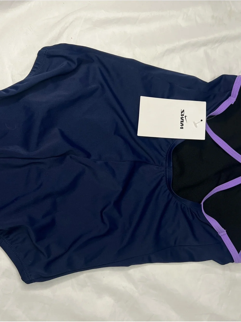 Nike One-Piece Swimsuit in Navy with Lilac Trim
